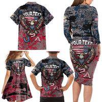 Personalized Patriotic Rebel American Family Matching Long Sleeve Bodycon Dress and Hawaiian Shirt Grunge USA Eagle Flag - Wonder Print Shop