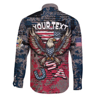 Personalized Patriotic Rebel American Family Matching Off The Shoulder Long Sleeve Dress and Hawaiian Shirt Grunge USA Eagle Flag - Wonder Print Shop