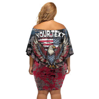 Personalized Patriotic Rebel American Family Matching Off Shoulder Short Dress and Hawaiian Shirt Grunge USA Eagle Flag - Wonder Print Shop