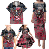 Personalized Patriotic Rebel American Family Matching Puletasi and Hawaiian Shirt Grunge USA Eagle Flag - Wonder Print Shop