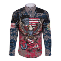 Personalized Patriotic Rebel American Long Sleeve Button Shirt Grunge USA Eagle Flag - Wonder Print Shop