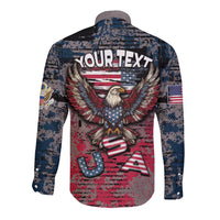 Personalized Patriotic Rebel American Long Sleeve Button Shirt Grunge USA Eagle Flag - Wonder Print Shop