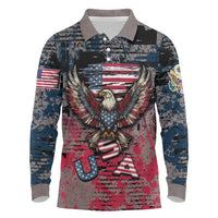 Personalized Patriotic Rebel American Long Sleeve Polo Shirt Grunge USA Eagle Flag - Wonder Print Shop