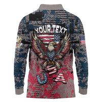 Personalized Patriotic Rebel American Long Sleeve Polo Shirt Grunge USA Eagle Flag - Wonder Print Shop