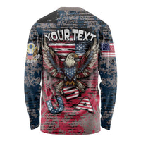 Personalized Patriotic Rebel American Long Sleeve Shirt Grunge USA Eagle Flag - Wonder Print Shop