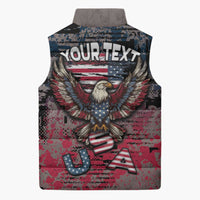 Personalized Patriotic Rebel American Sleeveless Puffer Jacket Grunge USA Eagle Flag - Wonder Print Shop
