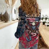Personalized Patriotic Rebel American Women Casual Shirt Grunge USA Eagle Flag - Wonder Print Shop