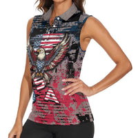 Personalized Patriotic Rebel American Women Sleeveless Polo Shirt Grunge USA Eagle Flag - Wonder Print Shop