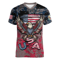 Personalized Patriotic Rebel American Women V-Neck T-Shirt Grunge USA Eagle Flag - Wonder Print Shop