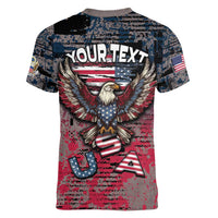 Personalized Patriotic Rebel American Women V-Neck T-Shirt Grunge USA Eagle Flag - Wonder Print Shop