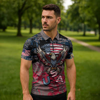 Personalized Patriotic Rebel American Zipper Polo Shirt Grunge USA Eagle Flag - Wonder Print Shop