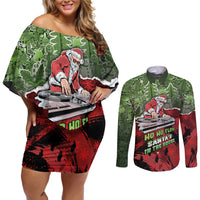 Hip Hop Christmas Couples Matching Off Shoulder Short Dress and Long Sleeve Button Shirt DJ Santa Ho Ho Flow - Wonder Print Shop