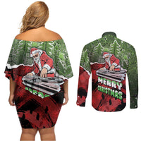 Hip Hop Christmas Couples Matching Off Shoulder Short Dress and Long Sleeve Button Shirt DJ Santa Ho Ho Flow - Wonder Print Shop