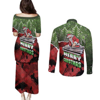 Hip Hop Christmas Couples Matching Puletasi and Long Sleeve Button Shirt DJ Santa Ho Ho Flow - Wonder Print Shop