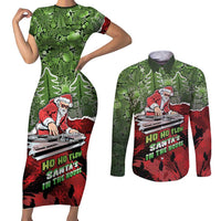 Hip Hop Christmas Couples Matching Short Sleeve Bodycon Dress and Long Sleeve Button Shirt DJ Santa Ho Ho Flow - Wonder Print Shop