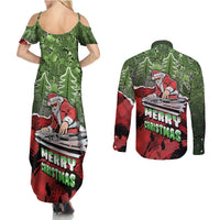 Hip Hop Christmas Couples Matching Summer Maxi Dress and Long Sleeve Button Shirt DJ Santa Ho Ho Flow - Wonder Print Shop