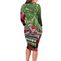 Hip Hop Christmas Long Sleeve Bodycon Dress DJ Santa Ho Ho Flow - Wonder Print Shop