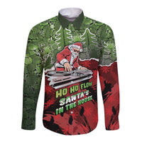 Hip Hop Christmas Long Sleeve Button Shirt DJ Santa Ho Ho Flow - Wonder Print Shop