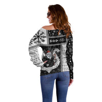 Vikings Christmas Off Shoulder Sweater Fa La La La Valhalla La - Wonder Print Shop
