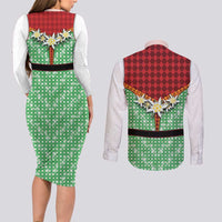 Germany Christmas Couples Matching Long Sleeve Bodycon Dress and Long Sleeve Button Shirt Dirndl Xmas Style - Wonder Print Shop