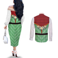 Germany Christmas Couples Matching Off The Shoulder Long Sleeve Dress and Long Sleeve Button Shirt Dirndl Xmas Style - Wonder Print Shop