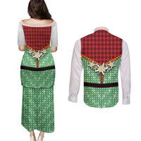 Germany Christmas Couples Matching Puletasi and Long Sleeve Button Shirt Dirndl Xmas Style - Wonder Print Shop