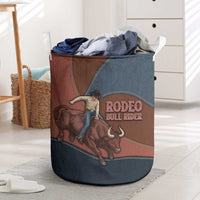 Bull Riding Laundry Basket Western Cowboy Denim And Leather Effect