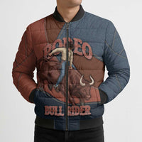 Bull Riding Bomber Puffer Jacket Western Cowboy Denim And Leather Effect