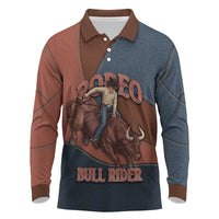 Bull Riding Long Sleeve Polo Shirt Western Cowboy Denim And Leather Effect