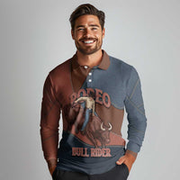 Bull Riding Long Sleeve Polo Shirt Western Cowboy Denim And Leather Effect