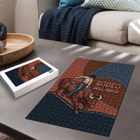 Bull Riding Puzzle Western Cowboy Denim And Leather Effect