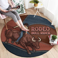 Bull Riding Round Carpet Western Cowboy Denim And Leather Effect