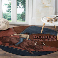Bull Riding Round Carpet Western Cowboy Denim And Leather Effect