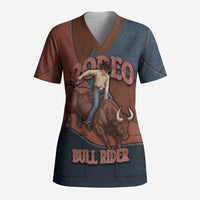 Bull Riding Scrub Top Western Cowboy Denim And Leather Effect