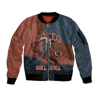 Bull Riding Sleeve Zip Bomber Jacket Western Cowboy Denim And Leather Effect