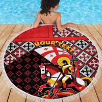 Personalized Georgia Beach Blanket Saint George Dragon Slayer Folk Pattern