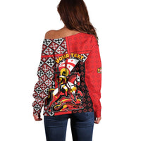 Personalized Georgia Off Shoulder Sweater Saint George Dragon Slayer Folk Pattern