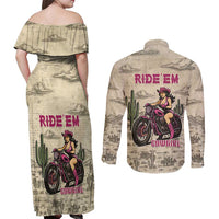 Cowgirl Couples Matching Off Shoulder Maxi Dress and Long Sleeve Button Shirt Running Wild Ride Or Die