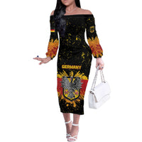 Personalized Germany Family Matching Off The Shoulder Long Sleeve Dress and Hawaiian Shirt Bundeswappen Art Symbol - Wonder Print Shop
