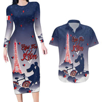 Personalized France Couples Matching Long Sleeve Bodycon Dress and Hawaiian Shirt Eiffel For Him - Wonder Print Shop