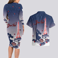 Personalized France Couples Matching Long Sleeve Bodycon Dress and Hawaiian Shirt Eiffel For Him - Wonder Print Shop