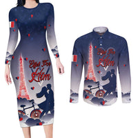 Personalized France Couples Matching Long Sleeve Bodycon Dress and Long Sleeve Button Shirt Eiffel For Him - Wonder Print Shop