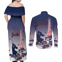 Personalized France Couples Matching Off Shoulder Maxi Dress and Long Sleeve Button Shirt Eiffel For Him - Wonder Print Shop