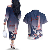 Personalized France Couples Matching Off The Shoulder Long Sleeve Dress and Hawaiian Shirt Eiffel For Him - Wonder Print Shop