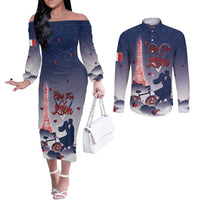 Personalized France Couples Matching Off The Shoulder Long Sleeve Dress and Long Sleeve Button Shirt Eiffel For Him - Wonder Print Shop