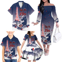 Personalized France Family Matching Off The Shoulder Long Sleeve Dress and Hawaiian Shirt Eiffel For Him - Wonder Print Shop