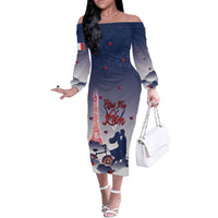 Personalized France Off The Shoulder Long Sleeve Dress Eiffel For Him - Wonder Print Shop