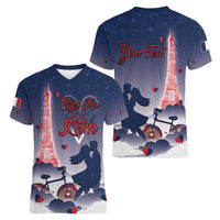 Personalized France Women V-Neck T-Shirt Eiffel For Him - Wonder Print Shop