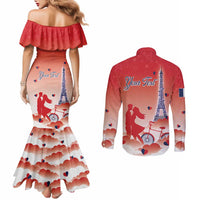 Personalized France Couples Matching Mermaid Dress and Long Sleeve Button Shirt Eiffel For Her - Wonder Print Shop