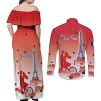 Personalized France Couples Matching Off Shoulder Maxi Dress and Long Sleeve Button Shirt Eiffel For Her - Wonder Print Shop
